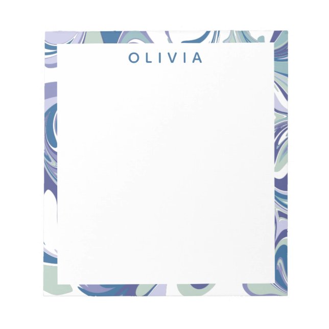 Abstract Blue Marble Swirl Stylish Personalized Notepad (Front)