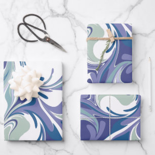 Abstract Blue Marble Swirls Pattern Wrapping Paper Sheet