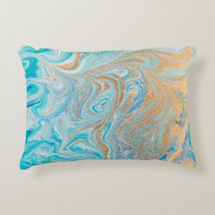 Abstract blue marble texture accent pillow
