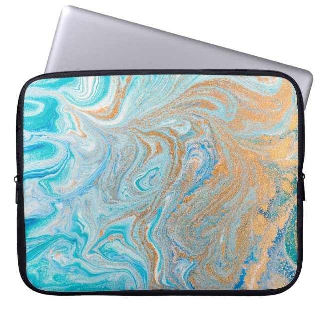Abstract blue marble texture laptop sleeve (Front)