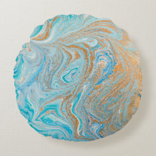 Abstract blue marble texture round pillow