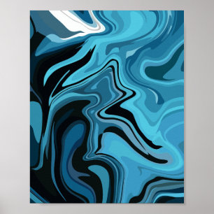 Abstract Blue Marble Wave Design Poster