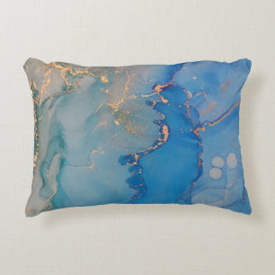 Abstract blue marble with glitter gold accent pillow