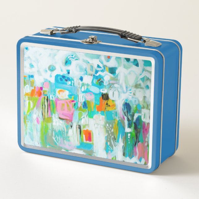 Abstract Blue Metal Lunch Box (Front)
