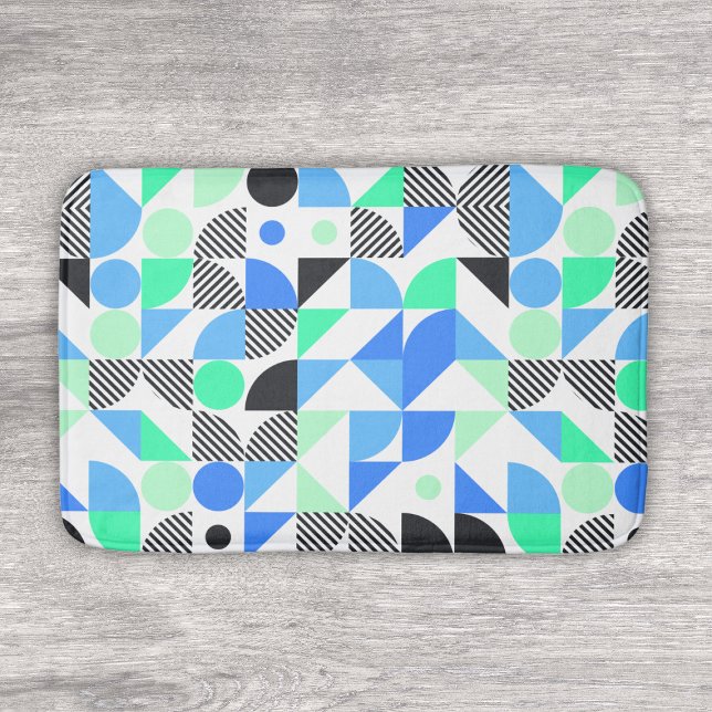 Abstract Blue Mint Geometric Pattern Bath Mat (Creator Uploaded)