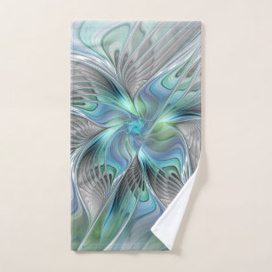 Abstract Blue Mint Green Butterfly Fantasy Fractal Hand Towel