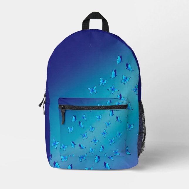 Abstract Blue Moonbeams and Butterflies  Printed Backpack (Front)