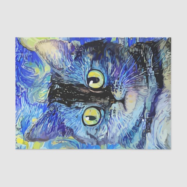 Abstract Blue Mosaic Cat Decoupage Tissue Paper (Front)