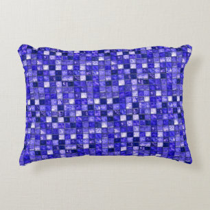 Abstract Blue Mosaic Design With Glowing Textures Accent Pillow