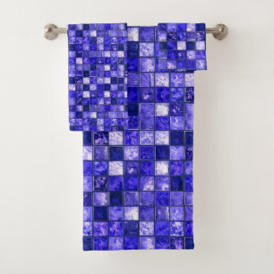 Abstract Blue Mosaic Design With Glowing Textures Bath Towel Set
