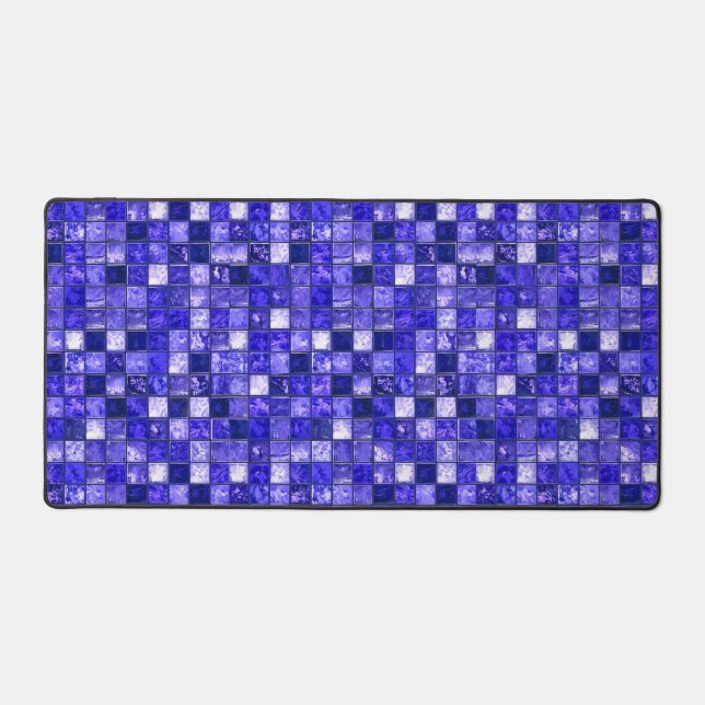 Abstract Blue Mosaic Design With Glowing Textures Desk Mat (Front)