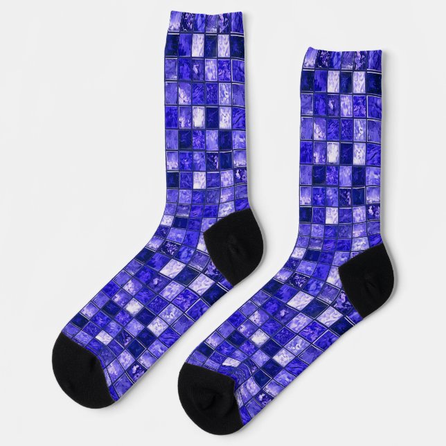 Abstract Blue Mosaic Design With Glowing Textures Socks (Left)
