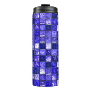 Abstract Blue Mosaic Design With Glowing Textures Thermal Tumbler