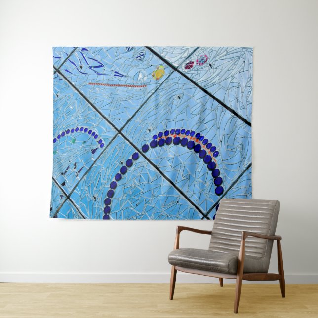 Abstract Blue Mosaic Tapestry (In Situ (Horizontal))