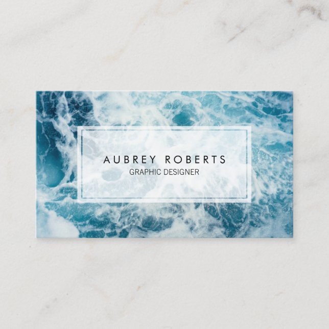 Abstract Blue Ocean Marble Pattern Business Card (Front)