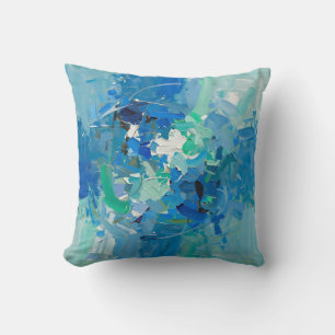 Abstract Blue Ocean Palette Knife Painting Throw Pillow