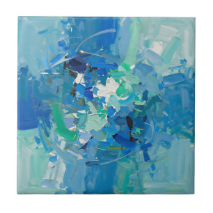 Abstract Blue Ocean Palette Knife Painting Tile