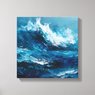Abstract Blue Ocean Wave Impasto Canvas Art