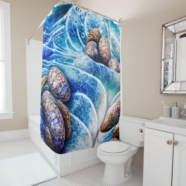 Abstract Blue Ocean Wave Marble Agate Gold Art (In Situ)