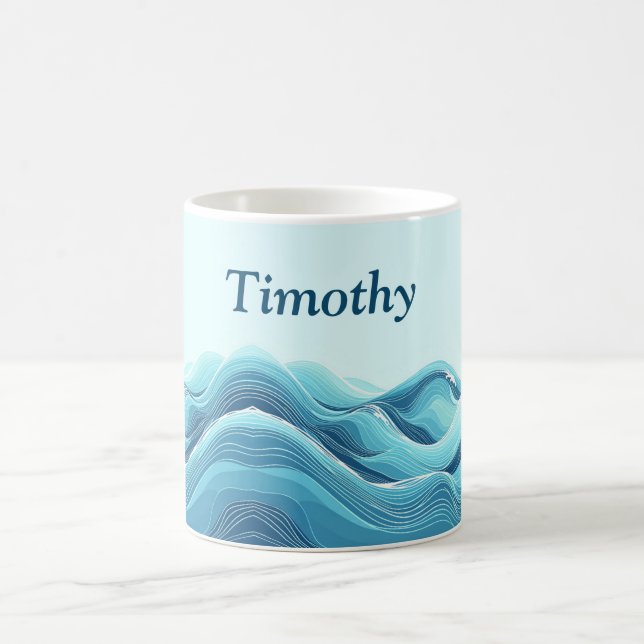 Abstract Blue Ocean Waves Coffee Mug (Center)
