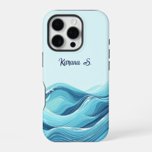 Abstract Blue Ocean Waves iPhone 16 Pro Case