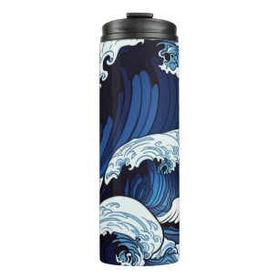 Abstract Blue Ocean Waves Japanese Style Artwork   Thermal Tumbler