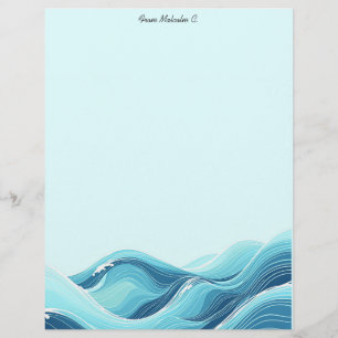 Abstract Blue Ocean Waves Letterhead