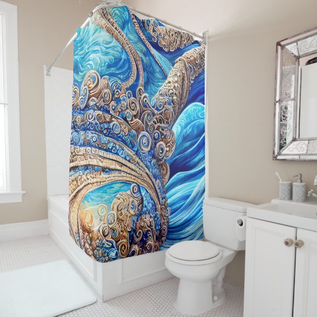 Abstract Blue Ocean Waves Ornate Surrealism Art  (In Situ)