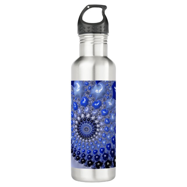 Abstract Blue Ombre Fractal Bubbles 710 Ml Water Bottle (Front)
