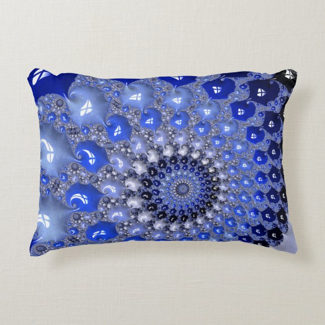 Abstract Blue Ombre Fractal Bubbles Accent Pillow (Front)