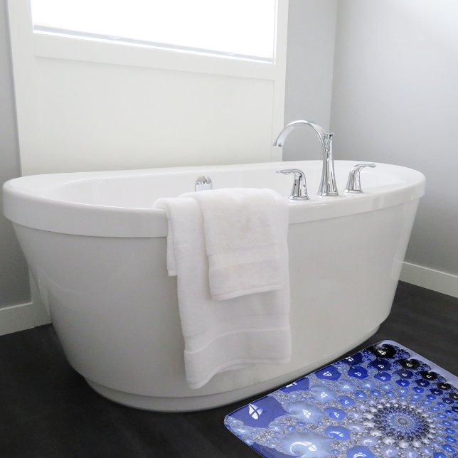 Abstract Blue Ombre Fractal Bubbles Bath Mat (Creator Uploaded)