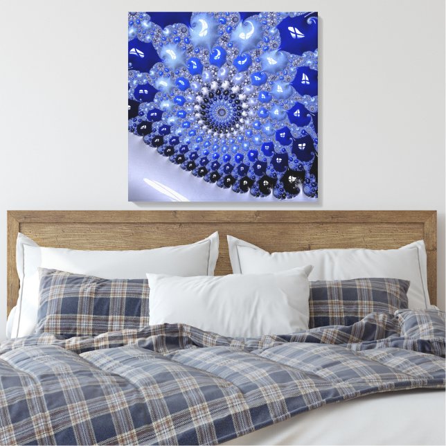 Abstract Blue Ombre Fractal Bubbles Canvas Print (Insitu(Bedroom))