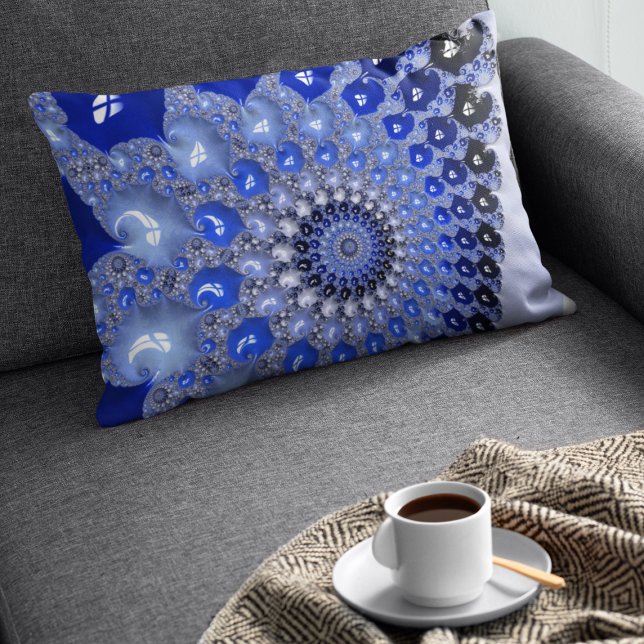 Abstract Blue Ombre Fractal Bubbles Lumbar Pillow (Creator Uploaded)