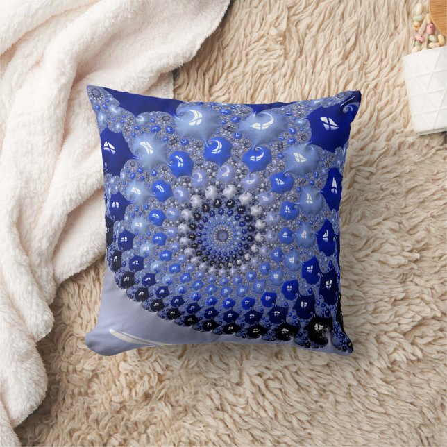Abstract Blue Ombre Fractal Bubbles Throw Pillow (Blanket)