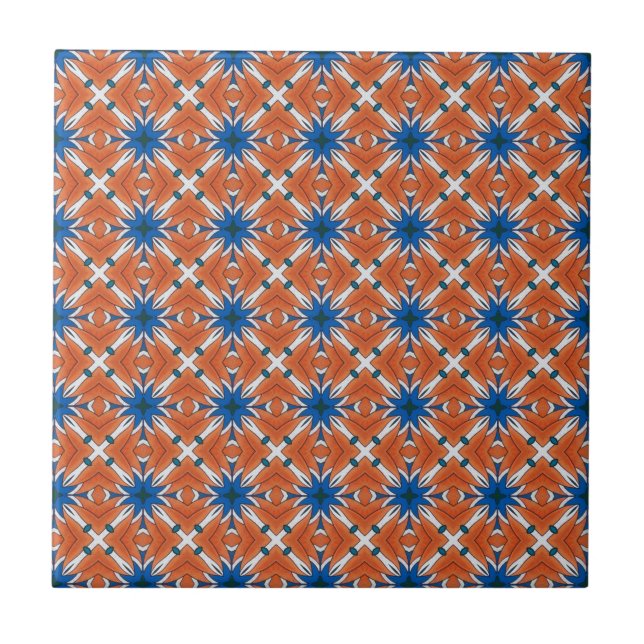 Abstract Blue Orange Graphic Pattern Tile (Front)