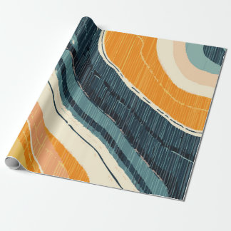 Abstract Blue Orange White Paint Swirl with White  Wrapping Paper