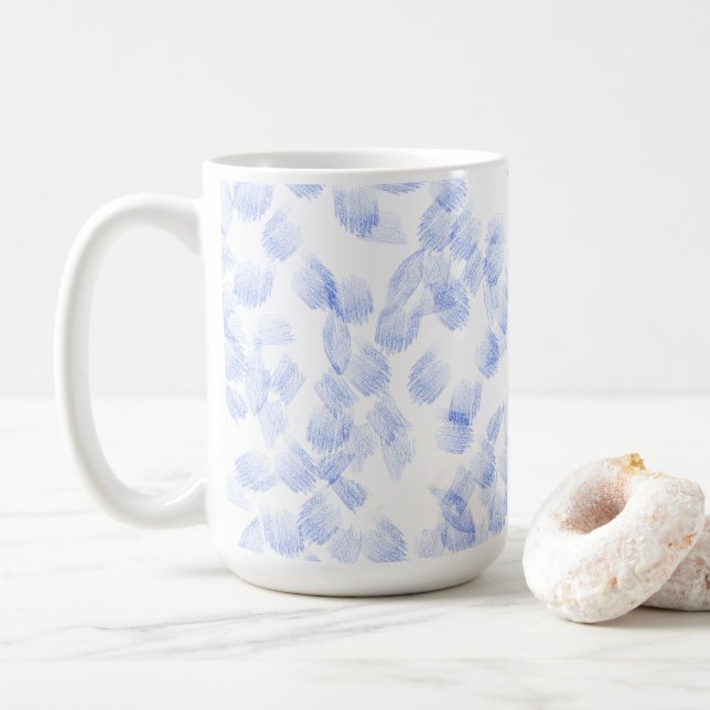 Abstract Blue Paint Brush Strokes Pattern Coffee Mug (With Donut)