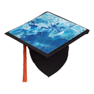 Abstract Blue Paint Waves Graduation Cap Topper