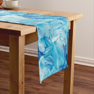 Abstract Blue Paint Waves Long Table Runner
