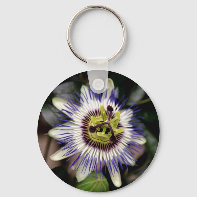 Abstract Blue Passion Flower Keychain (Front)