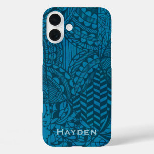 Abstract Blue Pattern Personalised iPhone 16 Plus Case
