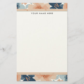 Abstract Blue, Peach, Orange Floral Stationery