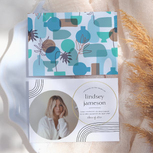 Abstract Blue Photo Graduation Announcement
