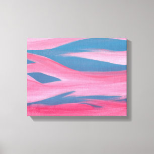 Abstract Blue Pink Sunset Painting Wrapped Canvas