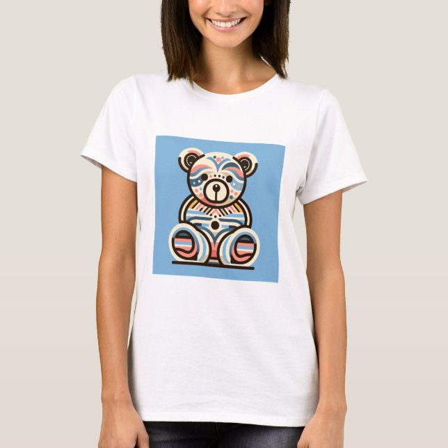 Abstract blue pink teddybear women tishirt T-Shirt (Front)