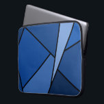 Abstract Blue Polygons Laptop Sleeve<br><div class="desc">Inspired by stained glass, this stylish geometric design contains polygons in various shades of blue outlined in black. A light blue triangle slashes in from the upper right with an array of progressively darker blue quadrangles and other shapes spiralling around it from light to dark. Two dark blue shapes ground...</div>