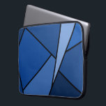 Abstract Blue Polygons Laptop Sleeve<br><div class="desc">Inspired by stained glass, this stylish geometric design contains polygons in various shades of blue outlined in black. A light blue triangle slashes in from the upper right with an array of progressively darker blue quadrangles and other shapes spiralling around it from light to dark. Two dark blue shapes ground...</div>