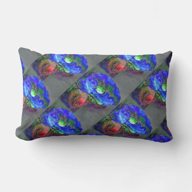 Abstract blue poppy abstract flower floral lumbar pillow (Front)