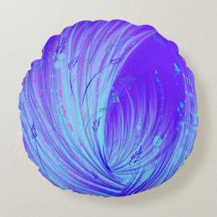 Abstract Blue Purple Enchanted Garden Round Pillow