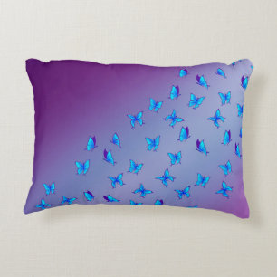 Abstract Blue Purple Moonbeams and Butterflies Accent Pillow